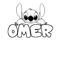 Coloriage prénom OMER - décor Stitch