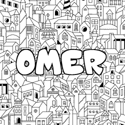 Coloriage pr&eacute;nom OMER - d&eacute;cor Ville