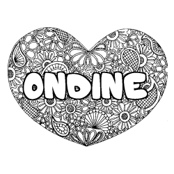 Coloriage pr&eacute;nom ONDINE - d&eacute;cor Mandala coeur