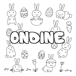 Coloriage pr&eacute;nom ONDINE - d&eacute;cor Paques