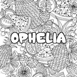Coloriage pr&eacute;nom OPHELIA - d&eacute;cor Mandala fruits