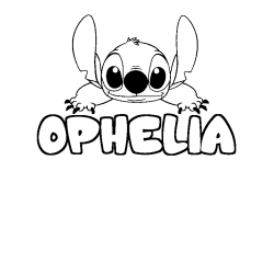Coloriage prénom OPHELIA - décor Stitch