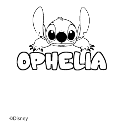 Coloriage pr&eacute;nom OPHELIA - d&eacute;cor Stitch