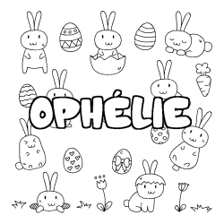 Coloriage pr&eacute;nom OPH&Eacute;LIE - d&eacute;cor Paques