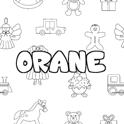 Coloriage prénom ORANE - décor Jouets