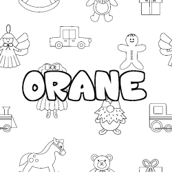 Coloriage pr&eacute;nom ORANE - d&eacute;cor Jouets