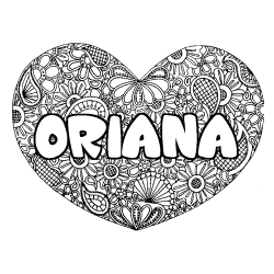 Coloriage pr&eacute;nom ORIANA - d&eacute;cor Mandala coeur