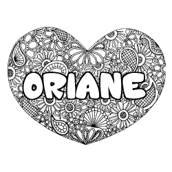 Coloriage prénom ORIANE - décor Mandala coeur