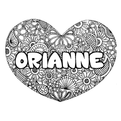 Coloriage pr&eacute;nom ORIANNE - d&eacute;cor Mandala coeur