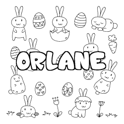Coloriage pr&eacute;nom ORLANE - d&eacute;cor Paques