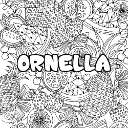 Coloriage prénom ORNELLA - décor Mandala fruits
