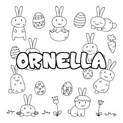 Coloriage pr&eacute;nom ORNELLA - d&eacute;cor Paques