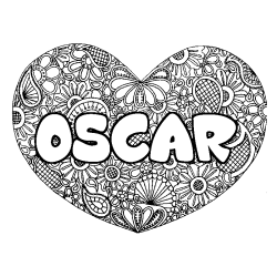 Coloriage pr&eacute;nom OSCAR - d&eacute;cor Mandala coeur