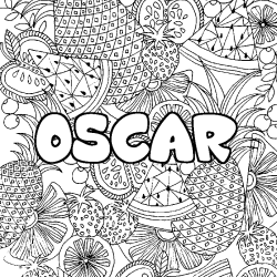 Coloriage pr&eacute;nom OSCAR - d&eacute;cor Mandala fruits