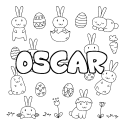 Coloriage pr&eacute;nom OSCAR - d&eacute;cor Paques
