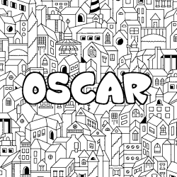 Coloriage pr&eacute;nom OSCAR - d&eacute;cor Ville
