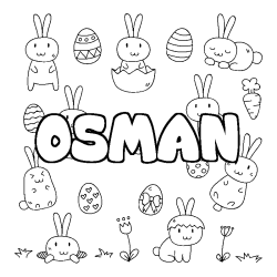 Coloriage prénom OSMAN - décor Paques