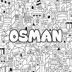 Coloriage prénom OSMAN - décor Ville