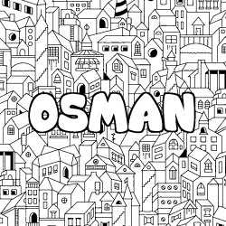 Coloriage pr&eacute;nom OSMAN - d&eacute;cor Ville