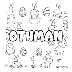 Coloriage prénom OTHMAN - décor Paques
