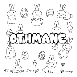Coloriage prénom OTHMANE - décor Paques