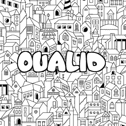 Coloriage pr&eacute;nom OUALID - d&eacute;cor Ville
