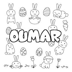 Coloriage pr&eacute;nom OUMAR - d&eacute;cor Paques