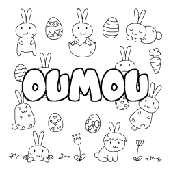 Coloriage prénom OUMOU - décor Paques
