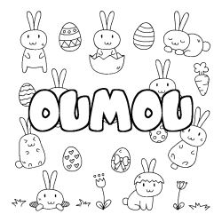 Coloriage pr&eacute;nom OUMOU - d&eacute;cor Paques