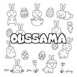 Coloriage pr&eacute;nom OUSSAMA - d&eacute;cor Paques