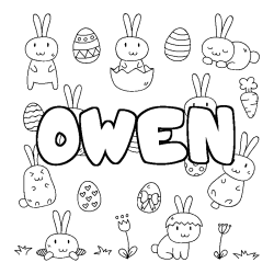 Coloriage prénom OWEN - décor Paques