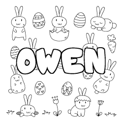 Coloriage pr&eacute;nom OWEN - d&eacute;cor Paques