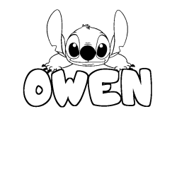 Coloriage prénom OWEN - décor Stitch