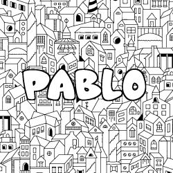 Coloriage prénom PABLO - décor Ville