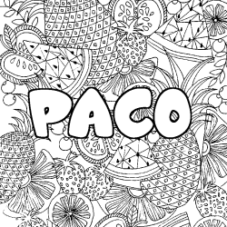 Coloriage pr&eacute;nom PACO - d&eacute;cor Mandala fruits