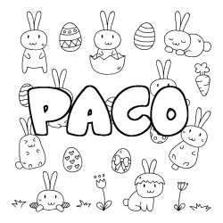 Coloriage prénom PACO - décor Paques