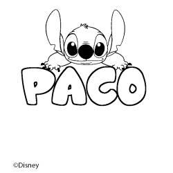 Coloriage pr&eacute;nom PACO - d&eacute;cor Stitch