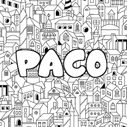 Coloriage pr&eacute;nom PACO - d&eacute;cor Ville
