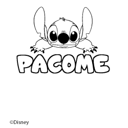 Coloriage pr&eacute;nom PACOME - d&eacute;cor Stitch