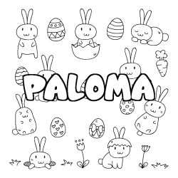 Coloriage prénom PALOMA - décor Paques