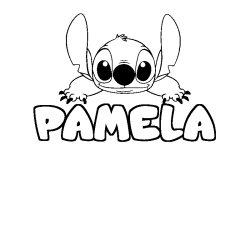 Coloriage prénom PAMELA - décor Stitch