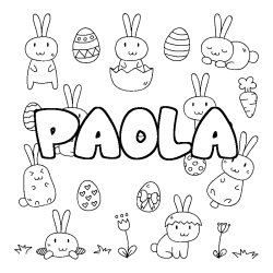 Coloriage pr&eacute;nom PAOLA - d&eacute;cor Paques