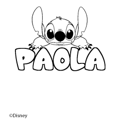 Coloriage pr&eacute;nom PAOLA - d&eacute;cor Stitch