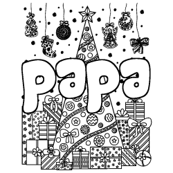 Coloriage papa - d&eacute;cor Sapin et Cadeaux
