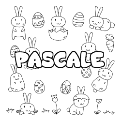 Coloriage pr&eacute;nom PASCALE - d&eacute;cor Paques