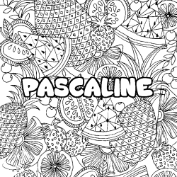 Coloriage prénom PASCALINE - décor Mandala fruits