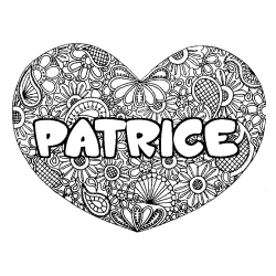 Coloriage pr&eacute;nom PATRICE - d&eacute;cor Mandala coeur