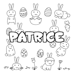 Coloriage pr&eacute;nom PATRICE - d&eacute;cor Paques