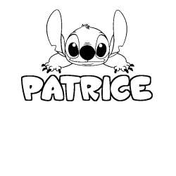 Coloriage prénom PATRICE - décor Stitch