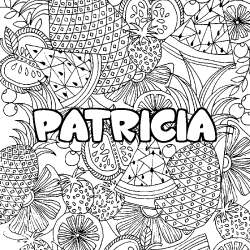 Coloriage prénom PATRICIA - décor Mandala fruits